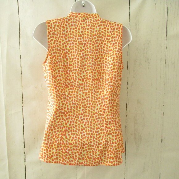 Ann Taylor Top XS Petite Orange Yellow Print Ruffle Sleeveless V Neck - Picture 4 of 6